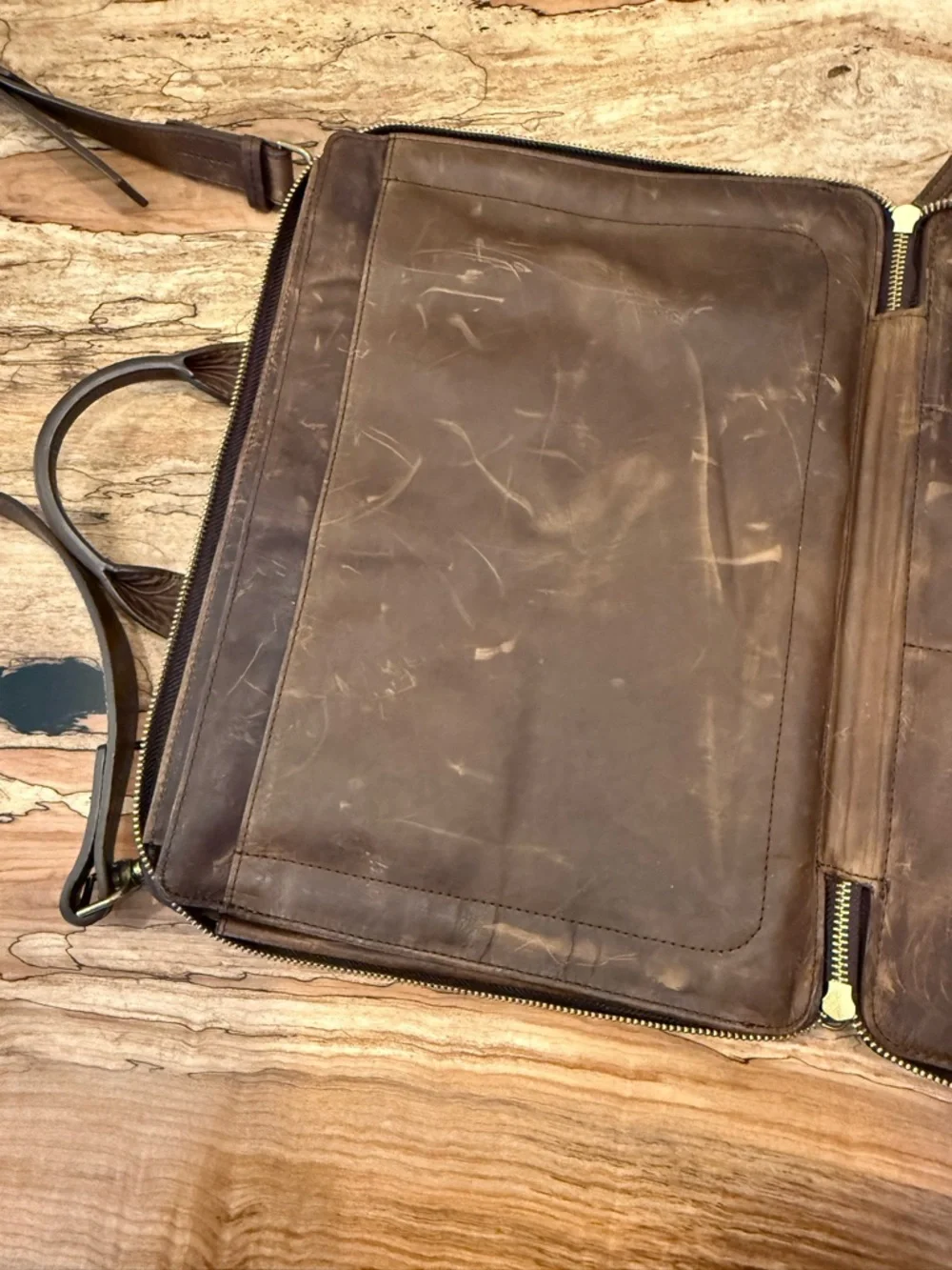 Men's Brown Leather Briefcase with Detachable Strap